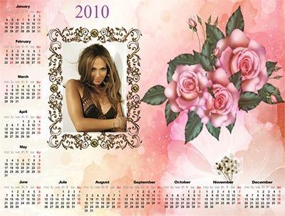 Календарь с розовыми розами, сделать самому онлайн
