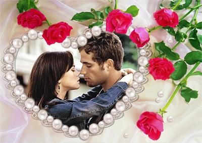 Красивая рамочка для влюбленных с розами, вставить фото онлайн