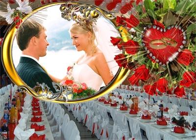 Красивая свадебная рамочка с розами, вставить фото онлайн