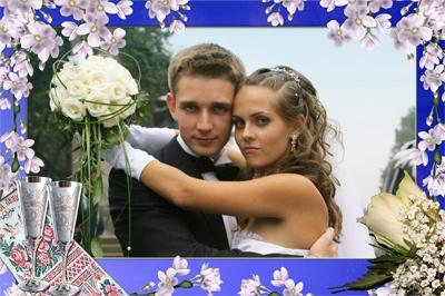 Свадебная рамка с цветами, вставить фото онлайн