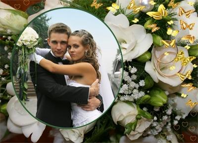 Рамка с розами свадебная, вставить фото онлайн