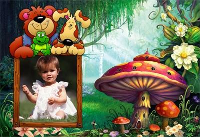 Детская рамка на лесной полянке, вставить фото онлайн