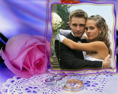 Свадебная рамка с розой, вставить фото онлайн