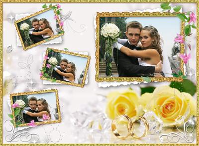 Сделать свадебную рамку онлайн на 4 фото, онлайн фотошоп