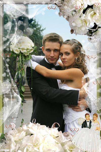 Свадебная рамочка для фото с цветами, сделать онлайн фотошоп