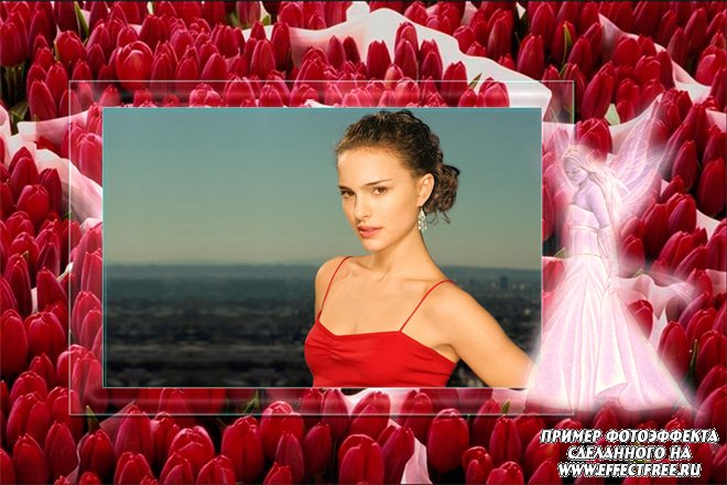 Романтическая рамочка с тюльпанами и феей, сделать онлайн