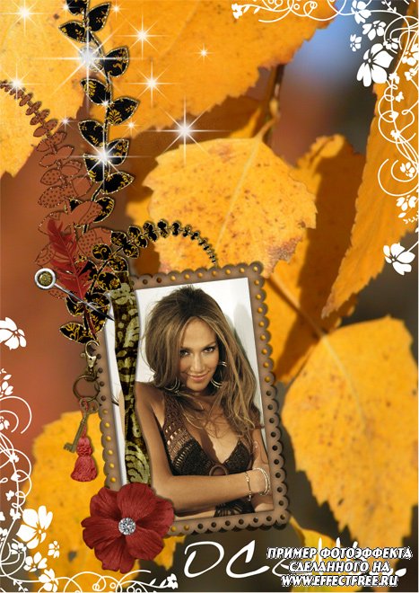 Осенняя рамка для фото с желтыми листьями, вставить фото онлайн