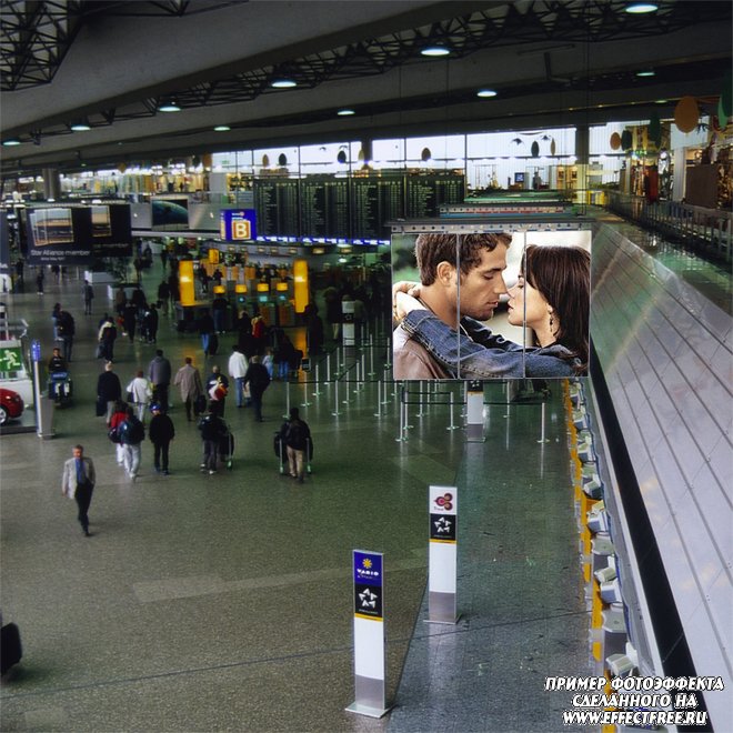 Создание фотоэффектов для фотографий на баннере на вокзале, вставить фото онлайн