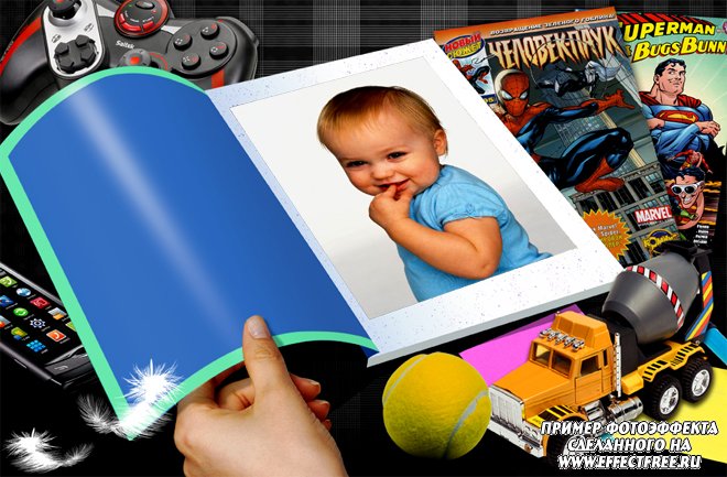 Интересное оформление для детского фото с журналами для мальчиков, сделать онлайн