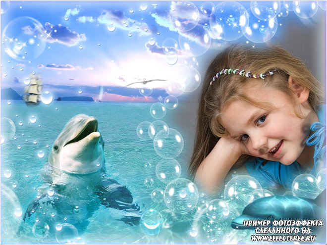 Красивая рамочка для фото с дельфинами, сделать онлайн фотошоп