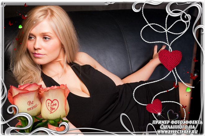 Рамка с нежными розами для всех влюбленных, сделать онлайн фотошоп