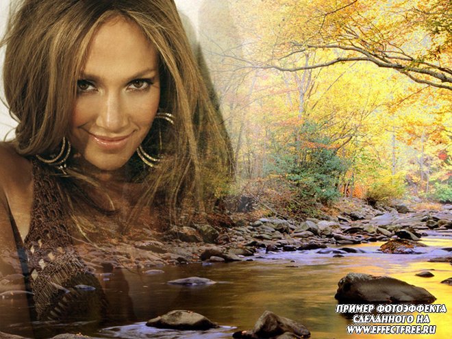 Красивый фотоколлаж на фоне осеннего леса, сделать онлайн